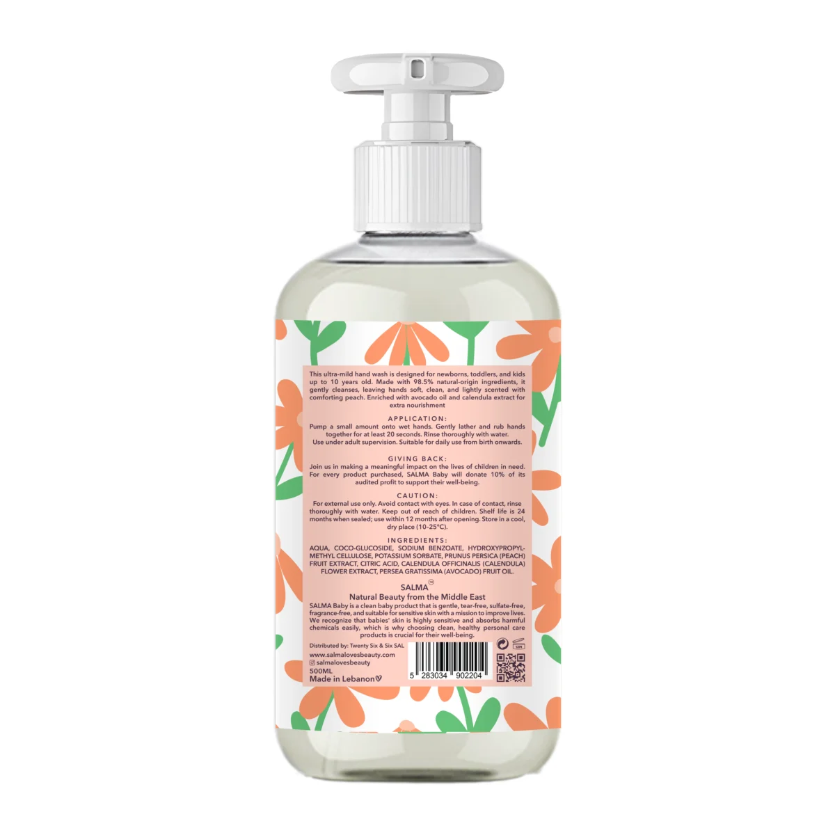 Salma Baby Hand Wash Cool Peach 500ML B scaled